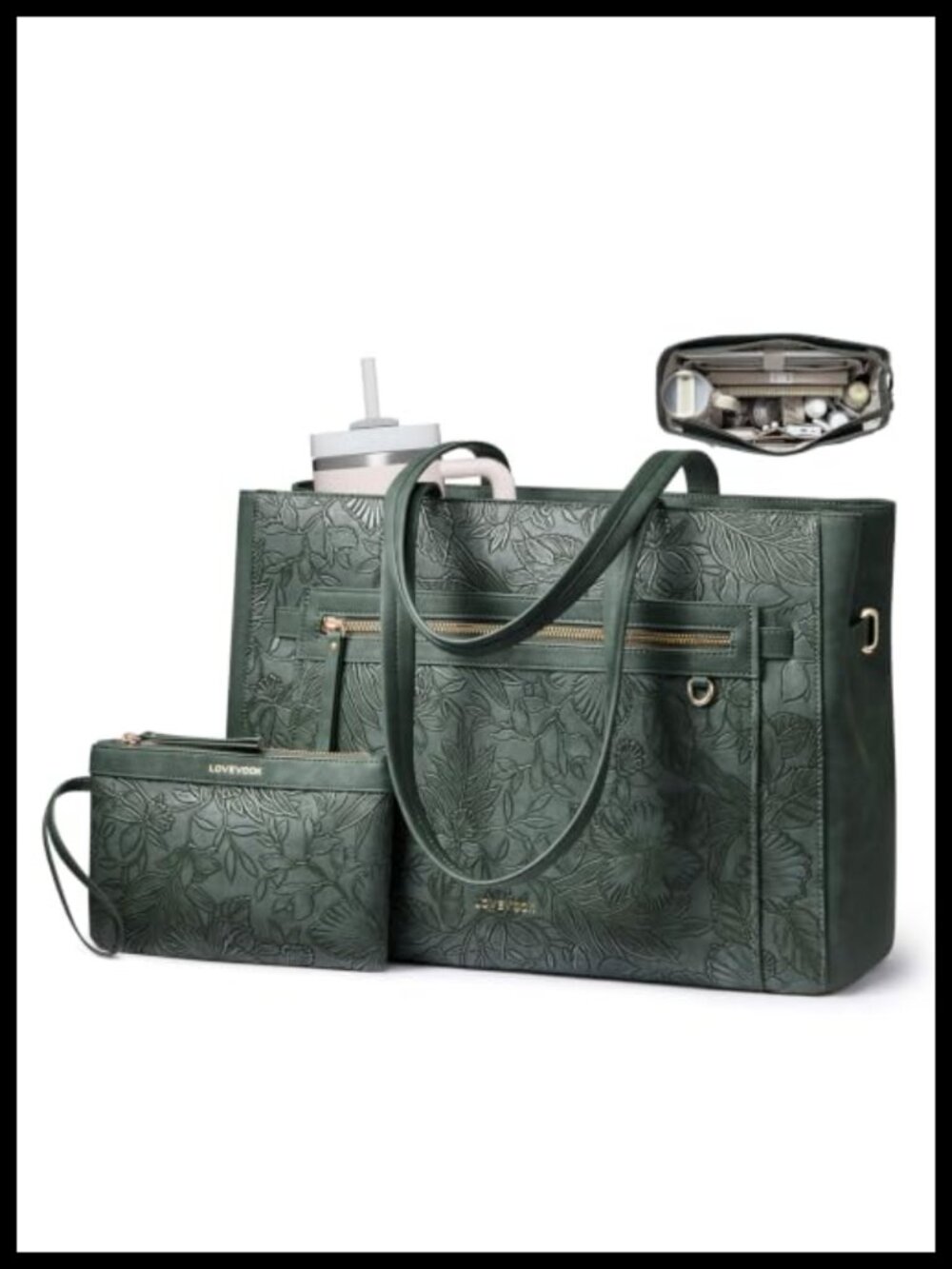 15.6" Laptop PU Leather Tote Work Bag Space-Saving Teacher Nurse Gift